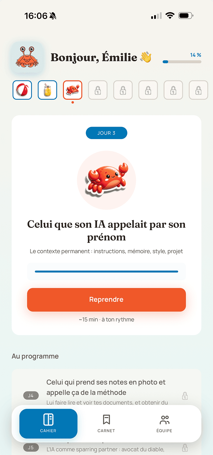 Écran d'accueil de l'app Spritz et Prompt